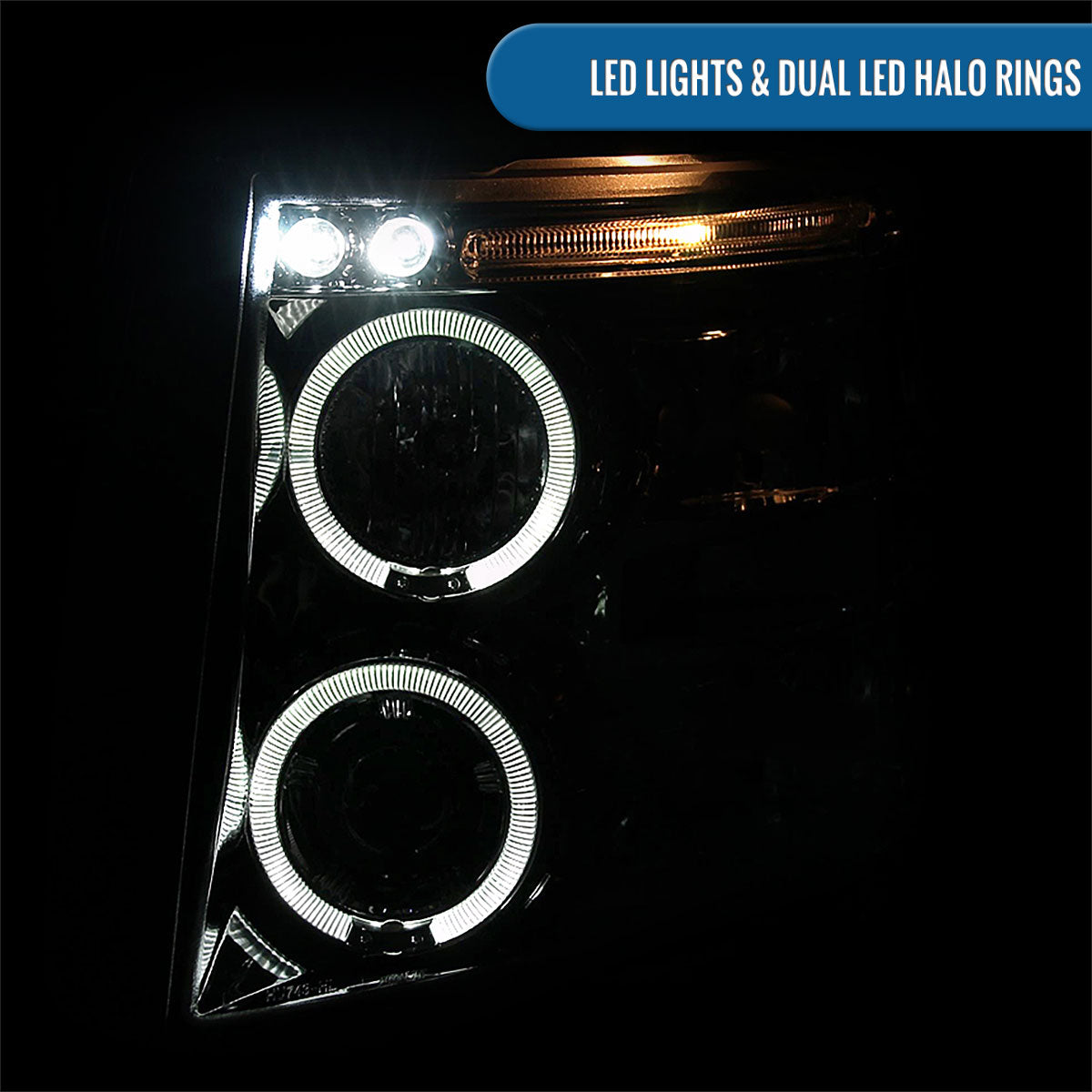 Ronnin - Fits 2007-2014 Chevy Silverado 1500 2500HD 3500HD LED Dual Rims Projector Headlights Assembly Pair | Chrome