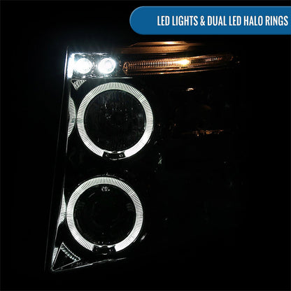 Ronnin - Fits 2007-2014 Chevy Silverado 1500 2500HD 3500HD LED Dual Rims Projector Headlights Assembly Pair | Chrome