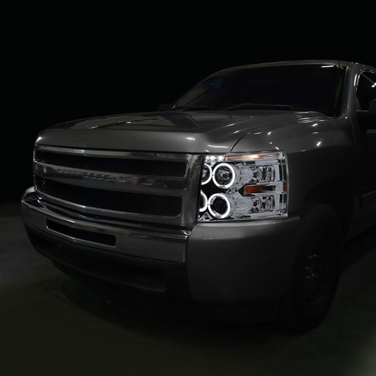 Ronnin - Fits 2007-2014 Chevy Silverado 1500 2500HD 3500HD LED Dual Rims Projector Headlights Assembly Pair | Chrome