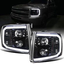 Ronnin - Fits 2007-2014 Chevy Silverado 1500 2500HD 3500HD Upgrade LED Running Light Tube Projector Headlights Assembly Pair | Gloss Black