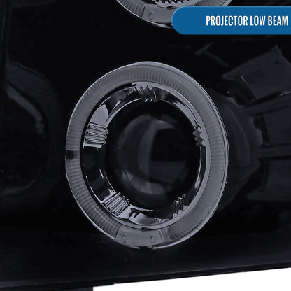 Ronnin - Fits 2007-2014 Chevy Silverado 1500 2500HD 3500HD LED Dual Rims Projector Headlights Assembly Pair | Black Smoke