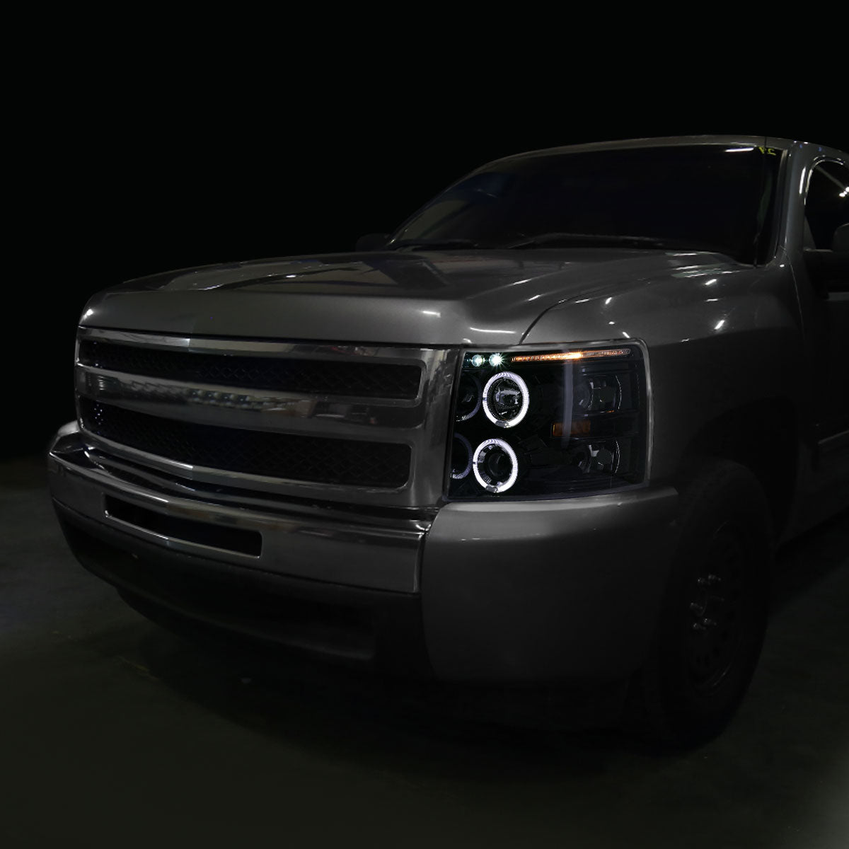 Ronnin - Fits 2007-2014 Chevy Silverado 1500 2500HD 3500HD LED Dual Rims Projector Headlights Assembly Pair | Black Smoke