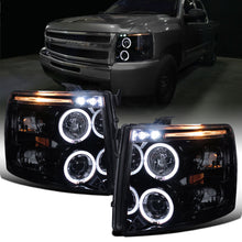 Ronnin - Fits 2007-2014 Chevy Silverado 1500 2500HD 3500HD LED Dual Rims Projector Headlights Assembly Pair | Black Smoke