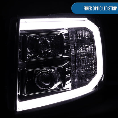 Ronnin - Fits 2007-2014 Chevy Silverado 1500 2500HD 3500HD Upgrade LED Running Light Tube Projector Headlights Assembly Pair | Chrome