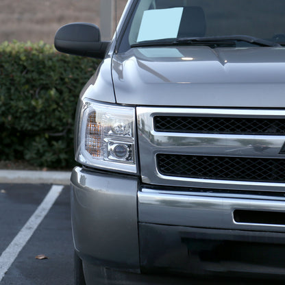 Ronnin - Fits 2007-2014 Chevy Silverado 1500 2500HD 3500HD Upgrade LED Running Light Tube Projector Headlights Assembly Pair | Chrome