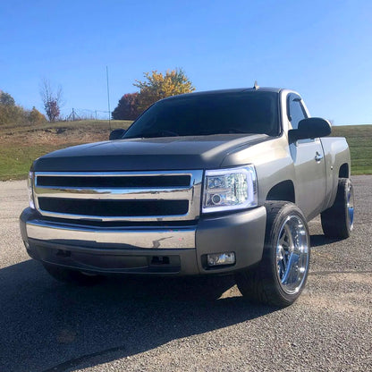 Ronnin - Fits 2007-2014 Chevy Silverado 1500 2500HD 3500HD Upgrade LED Running Light Tube Projector Headlights Assembly Pair | Chrome