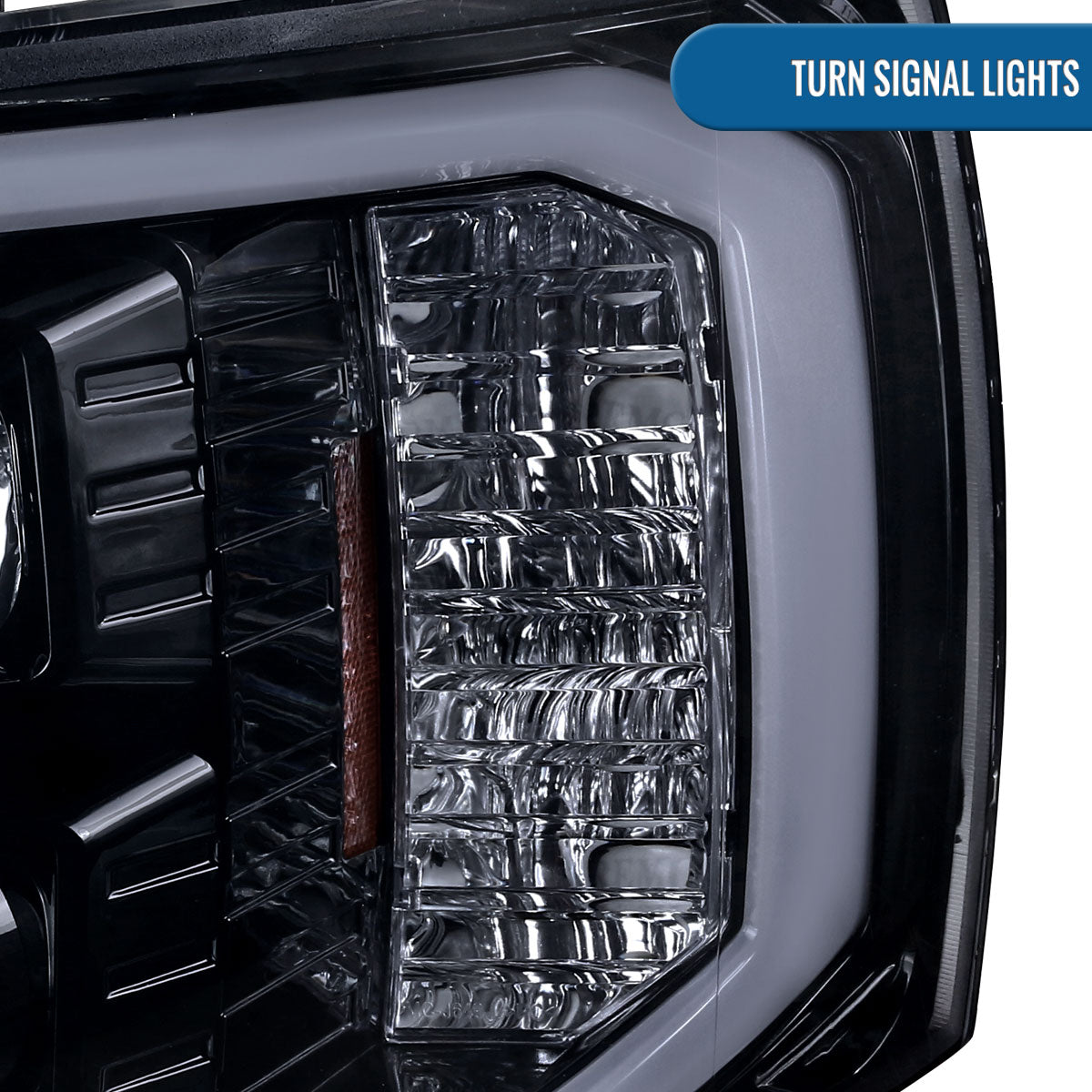 Ronnin - Fits 2007-2014 Chevy Silverado 1500 2500HD 3500HD Upgrade LED Running Light Tube Projector Headlights Assembly Pair | Black Smoke