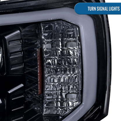 Ronnin - Fits 2007-2014 Chevy Silverado 1500 2500HD 3500HD Upgrade LED Running Light Tube Projector Headlights Assembly Pair | Black Smoke