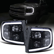 Ronnin - Fits 2007-2014 Chevy Silverado 1500 2500HD 3500HD Upgrade LED Running Light Tube Projector Headlights Assembly Pair | Black Smoke