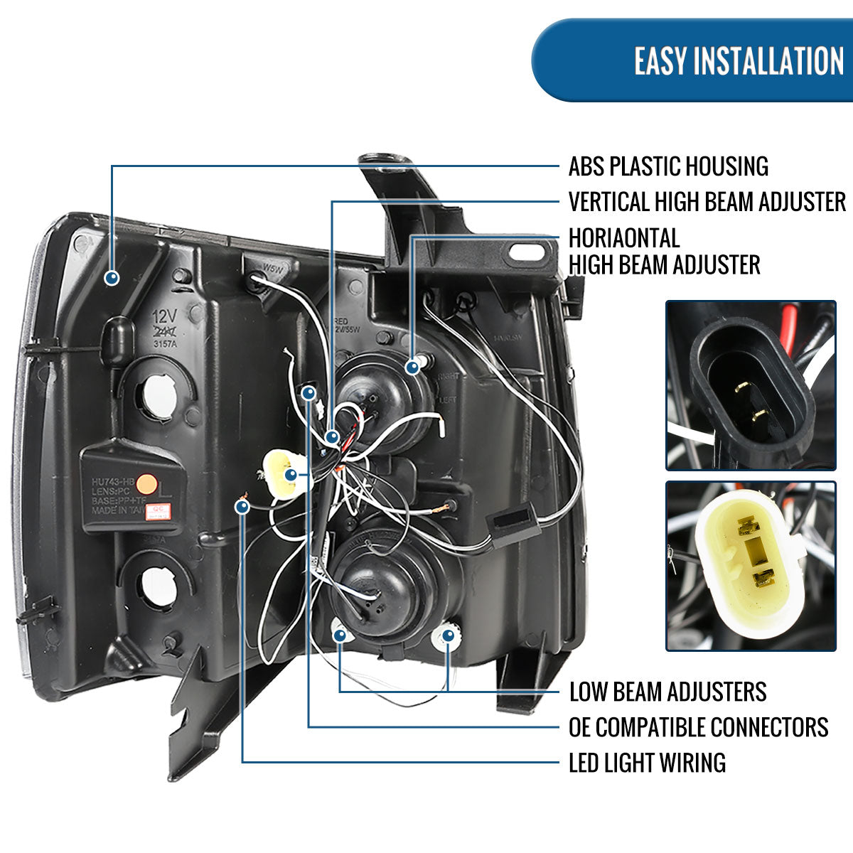 Ronnin - Fits 2007-2014 Chevy Silverado 1500 2500HD 3500HD LED Dual Rims Projector Headlights Assembly Pair | Black