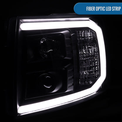 Ronnin - Fits 2007-2014 Chevy Silverado 1500 2500HD 3500HD Upgrade LED Running Light Tube Projector Headlights Assembly Pair | Black