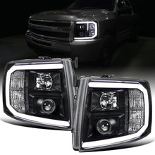 Ronnin - Fits 2007-2014 Chevy Silverado 1500 2500HD 3500HD Upgrade LED Running Light Tube Projector Headlights Assembly Pair | Black