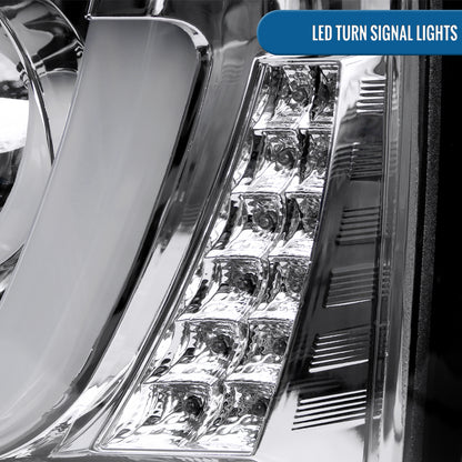 Ronnin - Fits 2014-2015 Chevy Silverado 1500 LED Running and Turn Signal Lights Projector Headlights Assembly Pair | Chrome