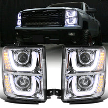 Ronnin - Fits 2014-2015 Chevy Silverado 1500 LED Running and Turn Signal Lights Projector Headlights Assembly Pair | Chrome