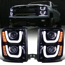 Ronnin - Fits 2014-2015 Chevy Silverado 1500 LED Running and Turn Signal Lights Projector Headlights Assembly Pair | Black Smoke