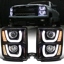 Ronnin - Fits 2014-2015 Chevy Silverado 1500 LED Running and Turn Signal Lights Projector Headlights Assembly Pair | Black