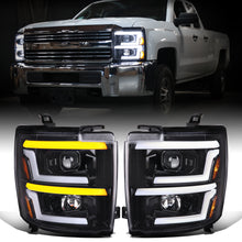 Ronnin - Fits 2015-2019 Chevy Silverado 2500HD 3500HD Projector Headlights Switchback LED Sequential Turn Signal + Animated Startup Effect Pair | Glossy Black