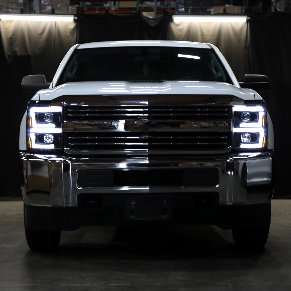 Ronnin - Fits 2015-2019 Chevy Silverado 2500HD 3500HD Projector Headlights Switchback LED Sequential Turn Signal + Animated Startup Effect Pair | Black Smoke