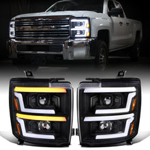 Ronnin - Fits 2015-2019 Chevy Silverado 2500HD 3500HD Projector Headlights Switchback LED Sequential Turn Signal + Animated Startup Effect Pair | Black