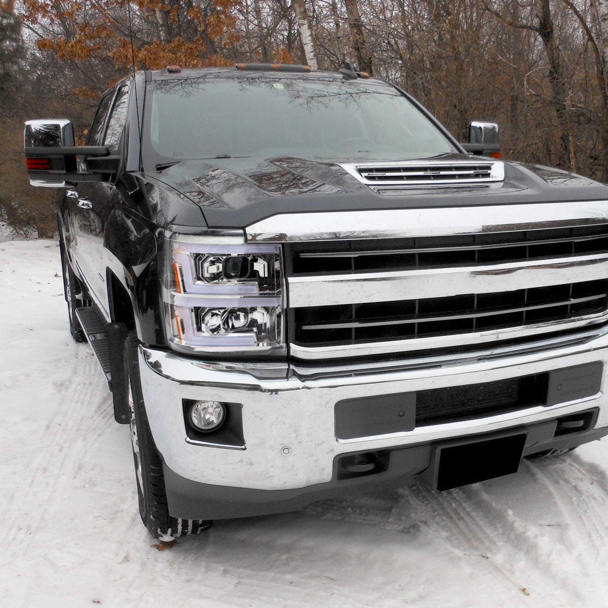 Ronnin - Fits 2015-2019 Chevy Silverado 2500HD 3500HD Projector Headlights Switchback LED Sequential Turn Signal + Animated Startup Effect Pair | Chrome