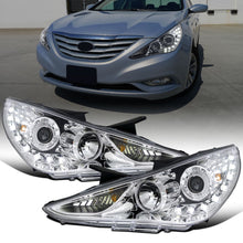 Ronnin - Fits 2011-2014 Hyundai Sonata Halogen Projector Headlights LED Running Lights Assembly Pair | Chrome