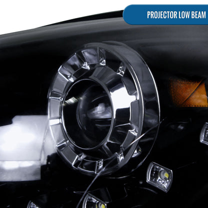 Ronnin - Fits 2011-2014 Hyundai Sonata Halogen Projector Headlights LED Running Lights Assembly Pair | Black Smoke