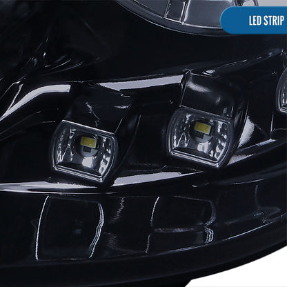 Ronnin - Fits 2011-2014 Hyundai Sonata Halogen Projector Headlights LED Running Lights Assembly Pair | Black Smoke