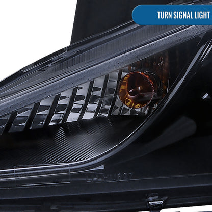 Ronnin - Fits 2011-2014 Hyundai Sonata Halogen Projector Headlights LED Running Lights Assembly Pair | Black Smoke