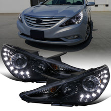 Ronnin - Fits 2011-2014 Hyundai Sonata Halogen Projector Headlights LED Running Lights Assembly Pair | Black Smoke