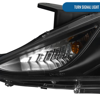 Ronnin - Fits 2011-2014 Hyundai Sonata Halogen Projector Headlights LED Running Lights Assembly Pair | Black