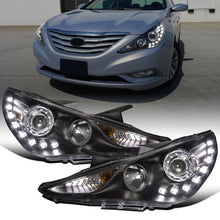 Ronnin - Fits 2011-2014 Hyundai Sonata Halogen Projector Headlights LED Running Lights Assembly Pair | Black