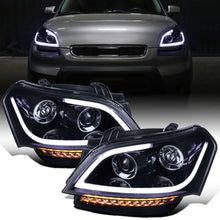 Ronnin - Fits 2010-2011 Kia Soul LED Tube Turn Signal Lights Projector Headlights Assembly Replacement Pair | Black Smoke