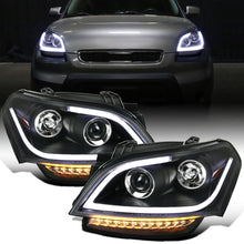 Ronnin - Fits 2010-2011 Kia Soul LED Tube Turn Signal Lights Projector Headlights Assembly Replacement Pair | Black