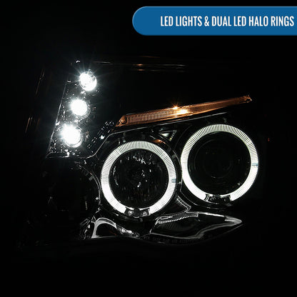 Ronnin - Fits 2005-2011 Toyota Tacoma Upgraded Assembly LED Dual Rims Projector Headlights Pair | Chrome