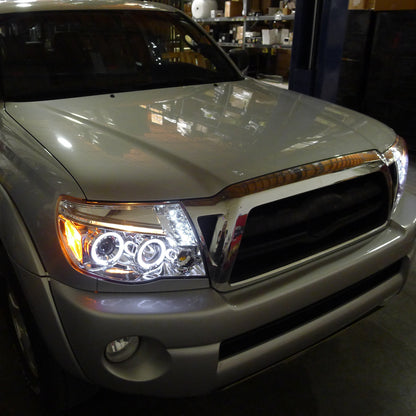 Ronnin - Fits 2005-2011 Toyota Tacoma Upgraded Assembly LED Dual Rims Projector Headlights Pair | Chrome