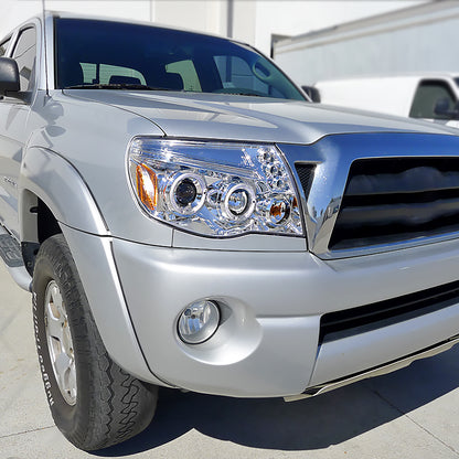 Ronnin - Fits 2005-2011 Toyota Tacoma Upgraded Assembly LED Dual Rims Projector Headlights Pair | Chrome