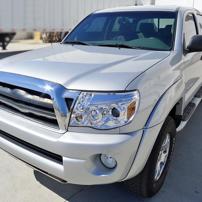 Ronnin - Fits 2005-2011 Toyota Tacoma Upgraded Assembly LED Dual Rims Projector Headlights Pair | Chrome