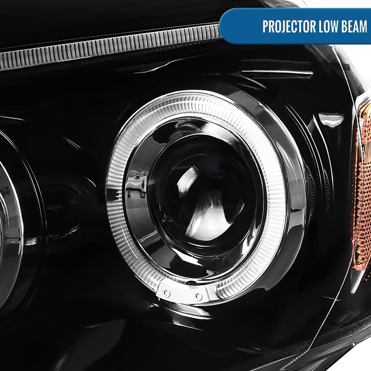 Ronnin - Fits 2005-2011 Toyota Tacoma Upgraded Assembly LED Dual Rims Projector Headlights Pair | Gloss Black