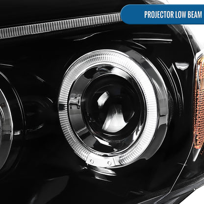 Ronnin - Fits 2005-2011 Toyota Tacoma Upgraded Assembly LED Dual Rims Projector Headlights Pair | Gloss Black