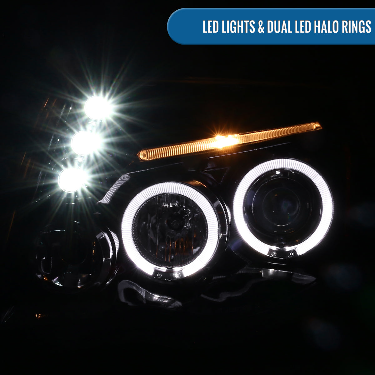 Ronnin - Fits 2005-2011 Toyota Tacoma Upgraded Assembly LED Dual Rims Projector Headlights Pair | Black Smoke