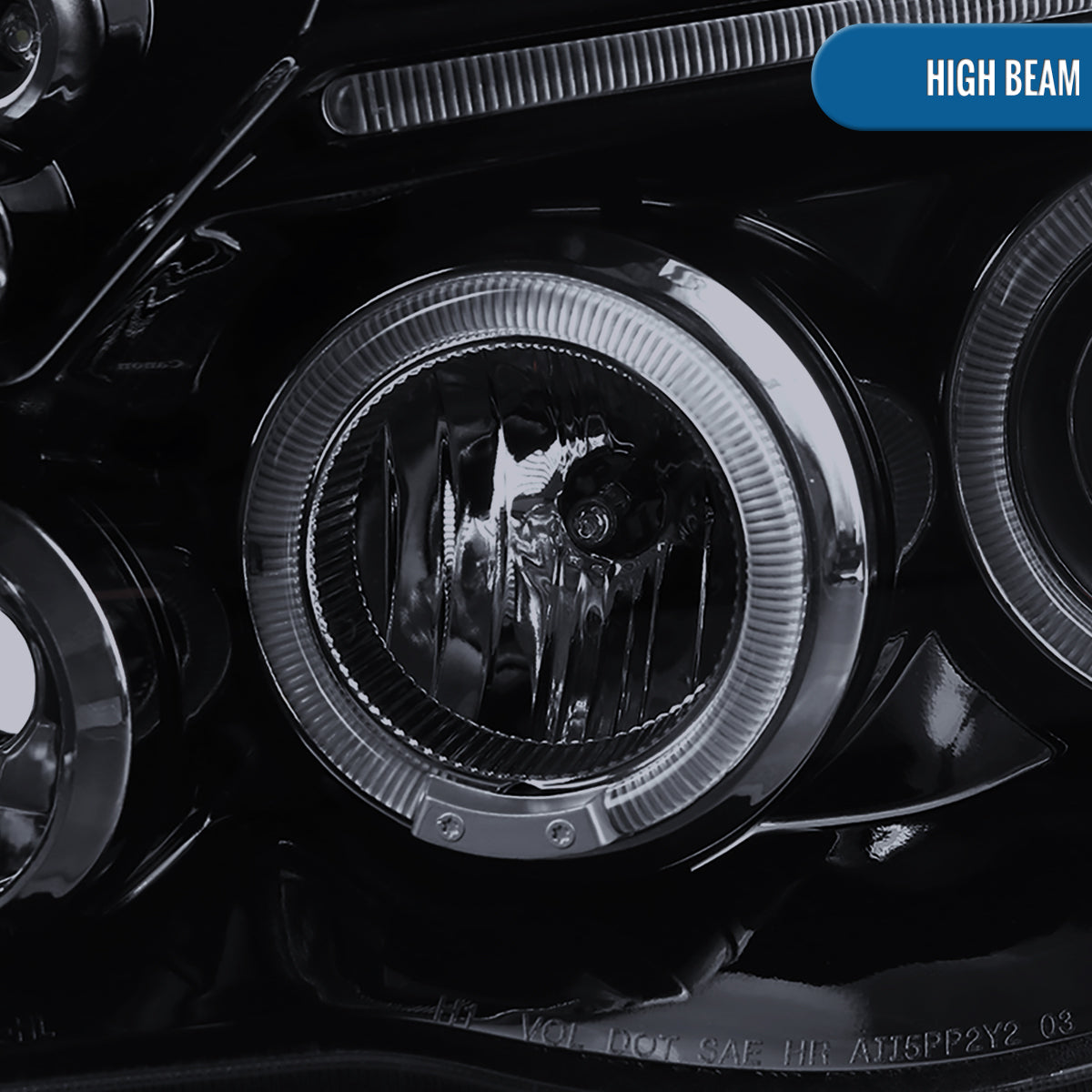 Ronnin - Fits 2005-2011 Toyota Tacoma Upgraded Assembly LED Dual Rims Projector Headlights Pair | Black Smoke