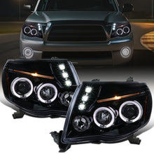Ronnin - Fits 2005-2011 Toyota Tacoma Upgraded Assembly LED Dual Rims Projector Headlights Pair | Black Smoke