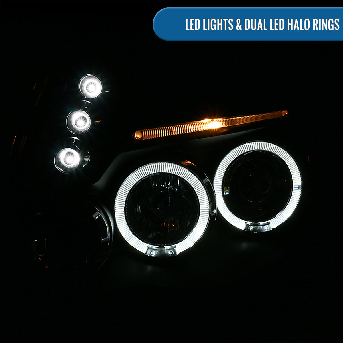 Ronnin - Fits 2005-2011 Toyota Tacoma Upgraded Assembly LED Dual Rims Projector Headlights Pair | Black