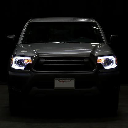 Ronnin - Fits 2012-2015 Toyota Tacoma Upgraded LED Tube Running Lights Projector Headlights Assembly Pair | Chrome