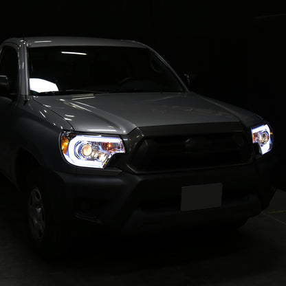 Ronnin - Fits 2012-2015 Toyota Tacoma Upgraded LED Tube Running Lights Projector Headlights Assembly Pair | Chrome