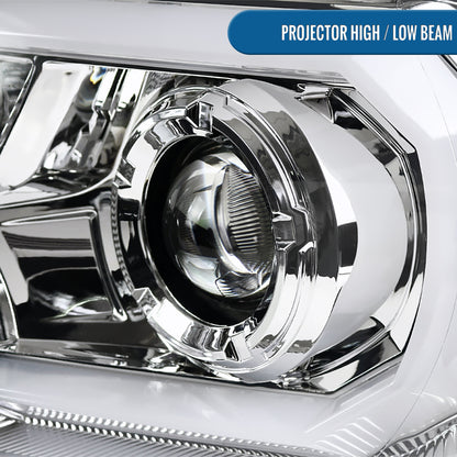Ronnin - Fits 2012-2015 Toyota Tacoma Upgraded LED Tube Running Lights Projector Headlights Assembly Pair | Chrome