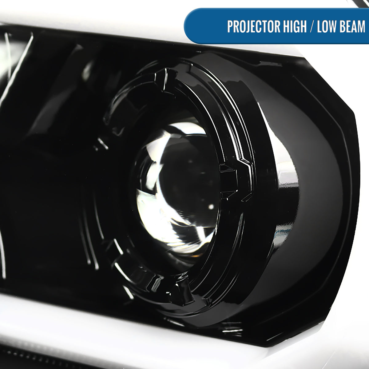 Ronnin - Fits 2012-2015 Toyota Tacoma Upgraded LED Tube Running Lights Projector Headlights Assembly Pair | Gloss Black