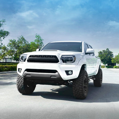 Ronnin - Fits 2012-2015 Toyota Tacoma Upgraded LED Tube Running Lights Projector Headlights Assembly Pair | Gloss Black