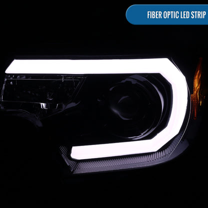 Ronnin - Fits 2012-2015 Toyota Tacoma Upgraded LED Tube Running Lights Projector Headlights Assembly Pair | Black Smoke
