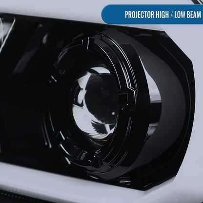 Ronnin - Fits 2012-2015 Toyota Tacoma Upgraded LED Tube Running Lights Projector Headlights Assembly Pair | Black Smoke